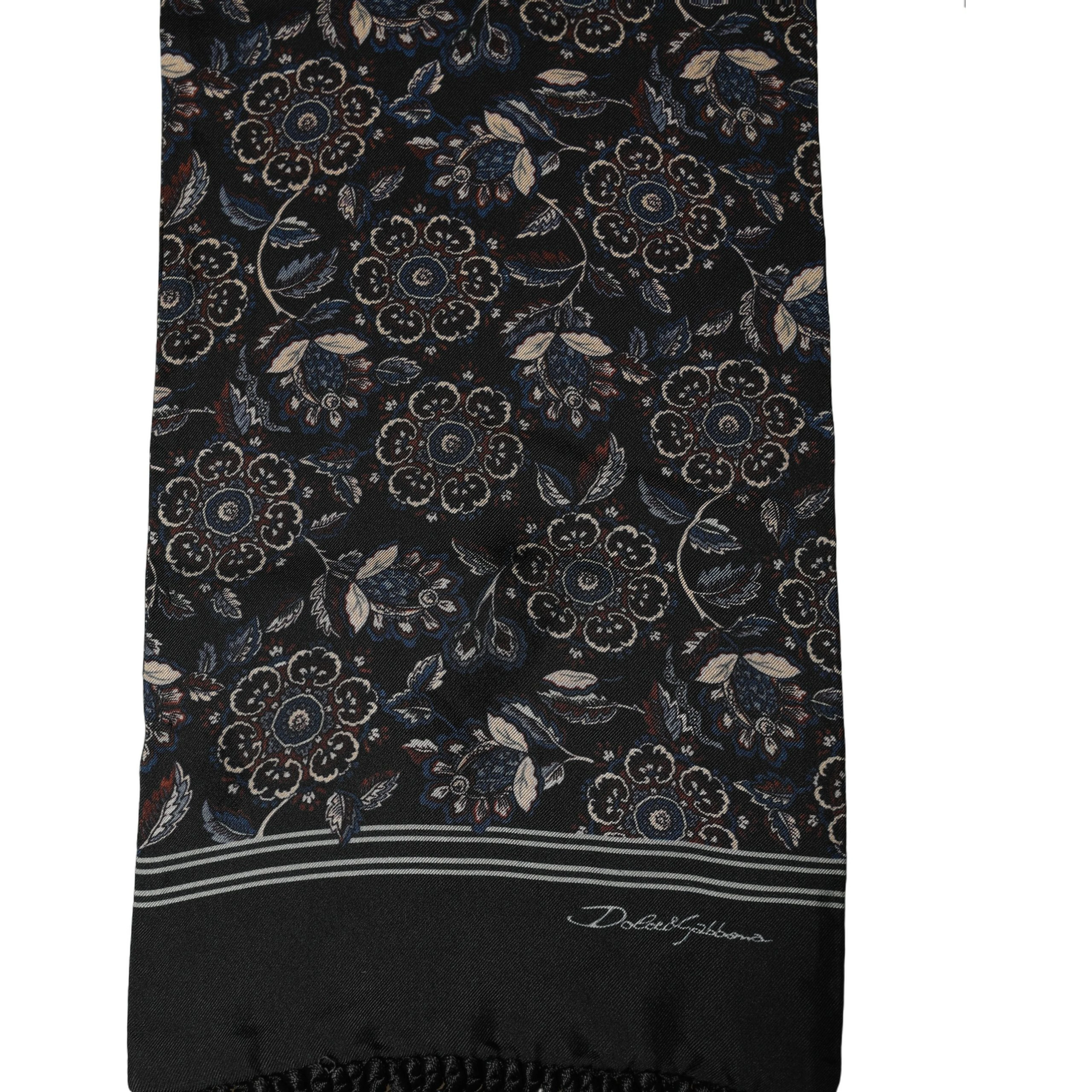 Black Silk Floral Paisley Fringed Shawl Scarf