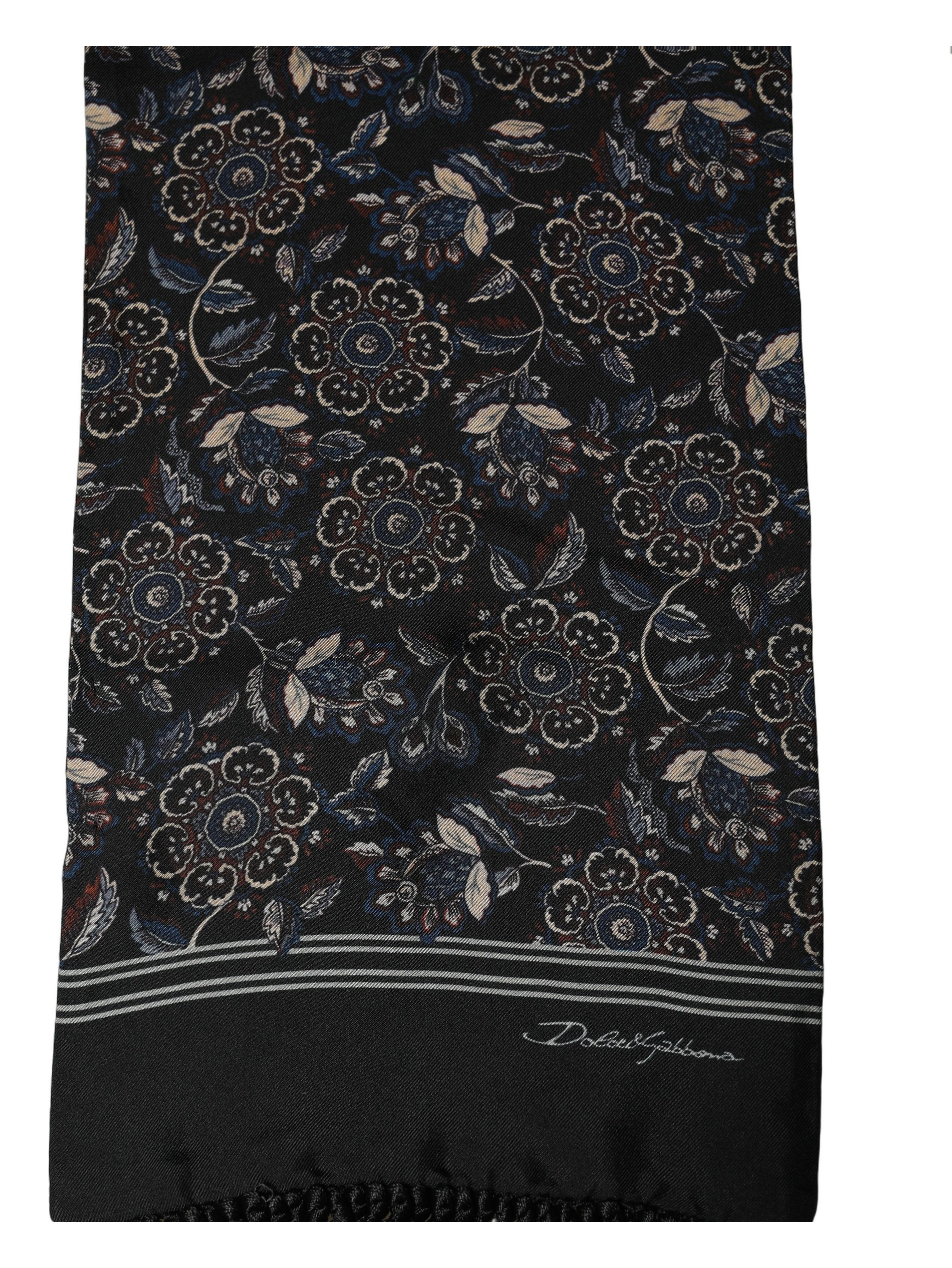 Black Silk Floral Paisley Fringed Shawl Scarf
