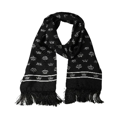 Black Silk Crown Fringed Neck Shawl Scarf