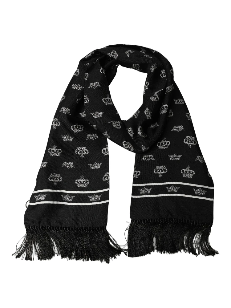 Black Silk Crown Fringed Neck Shawl Scarf