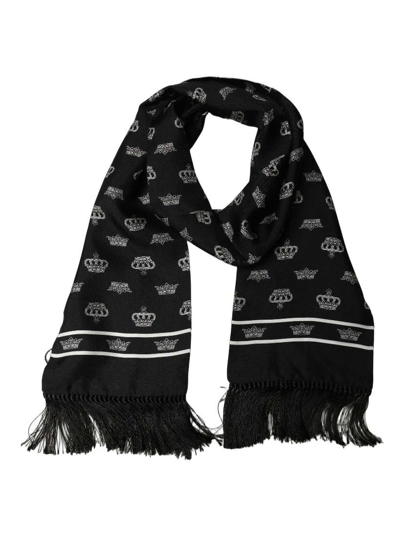 Black Silk Crown Fringed Neck Shawl Scarf
