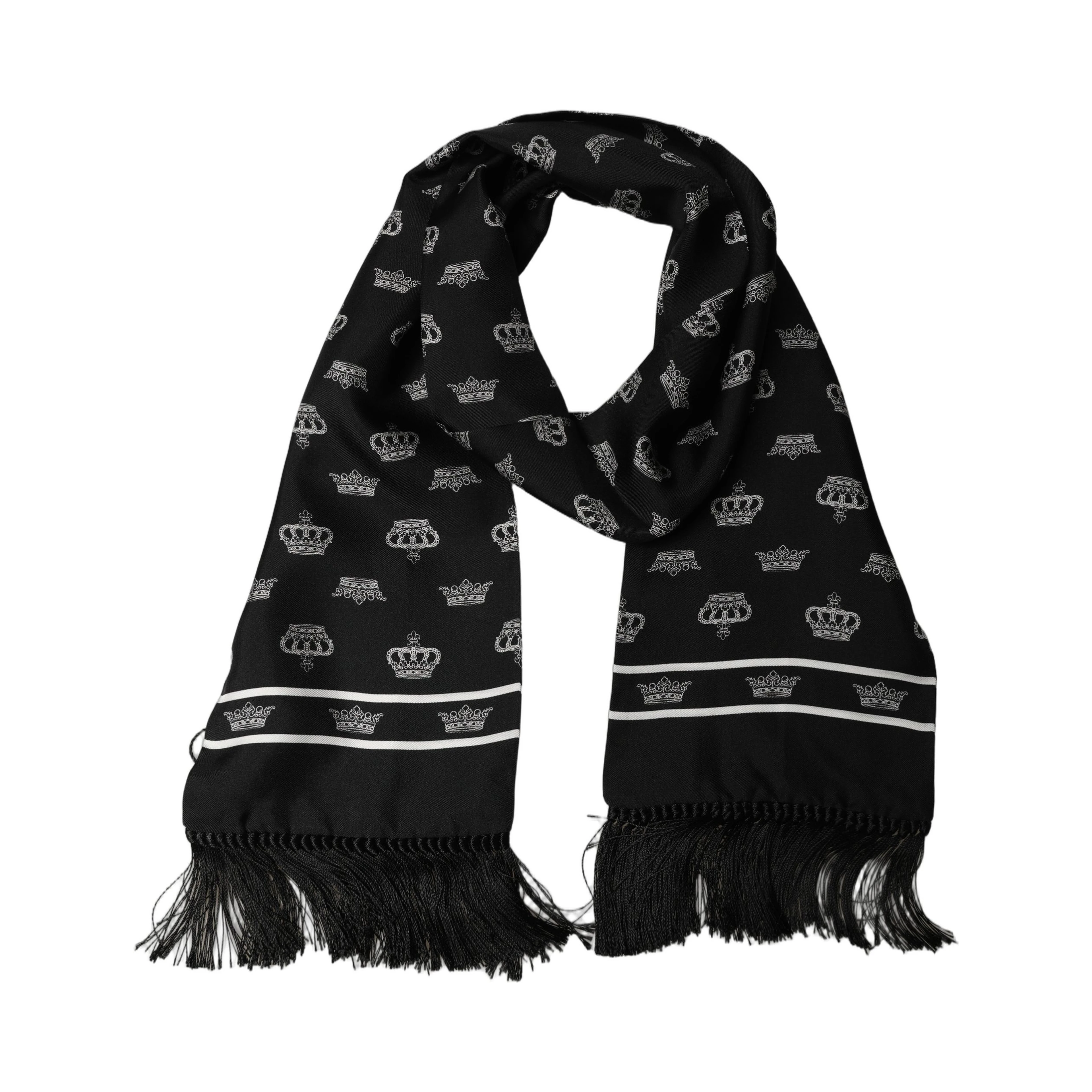 Black Silk Crown Fringed Neck Shawl Scarf