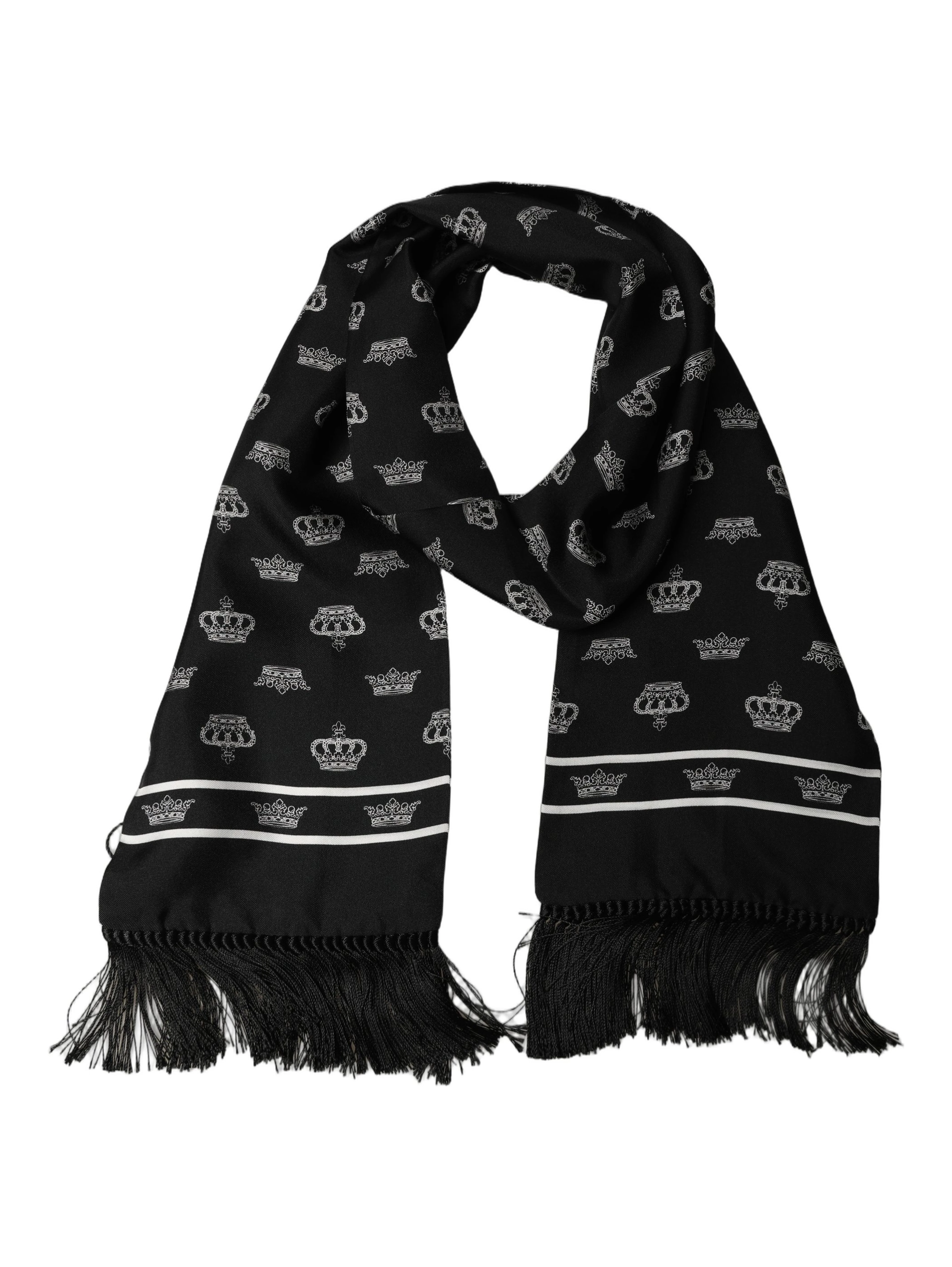 Black Silk Crown Fringed Neck Shawl Scarf
