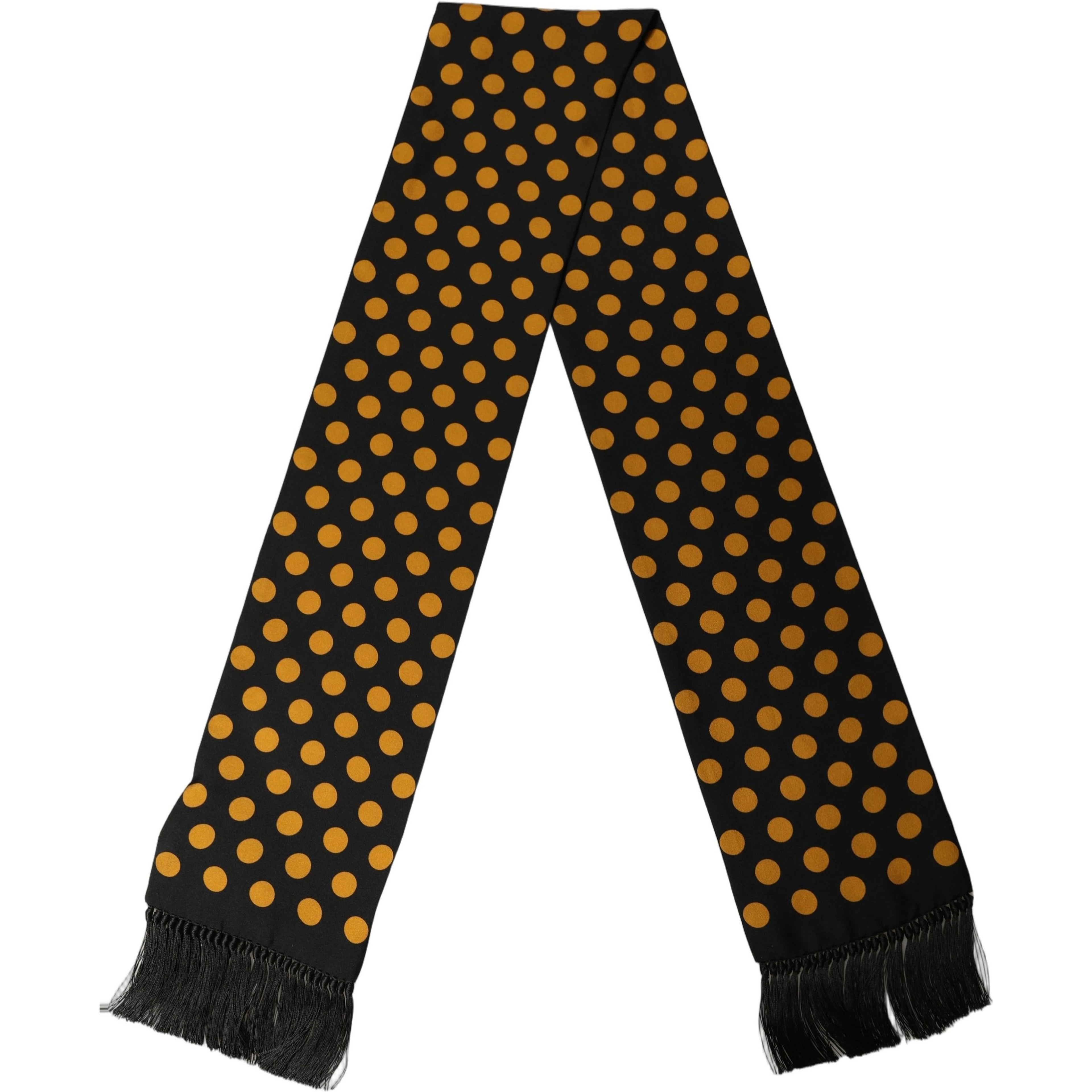 Men Black Orange Polka Dot Fringed Lace Stole Scarf