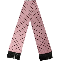 Pink Polka Dot Silk Fringed Lace Stole Scarf