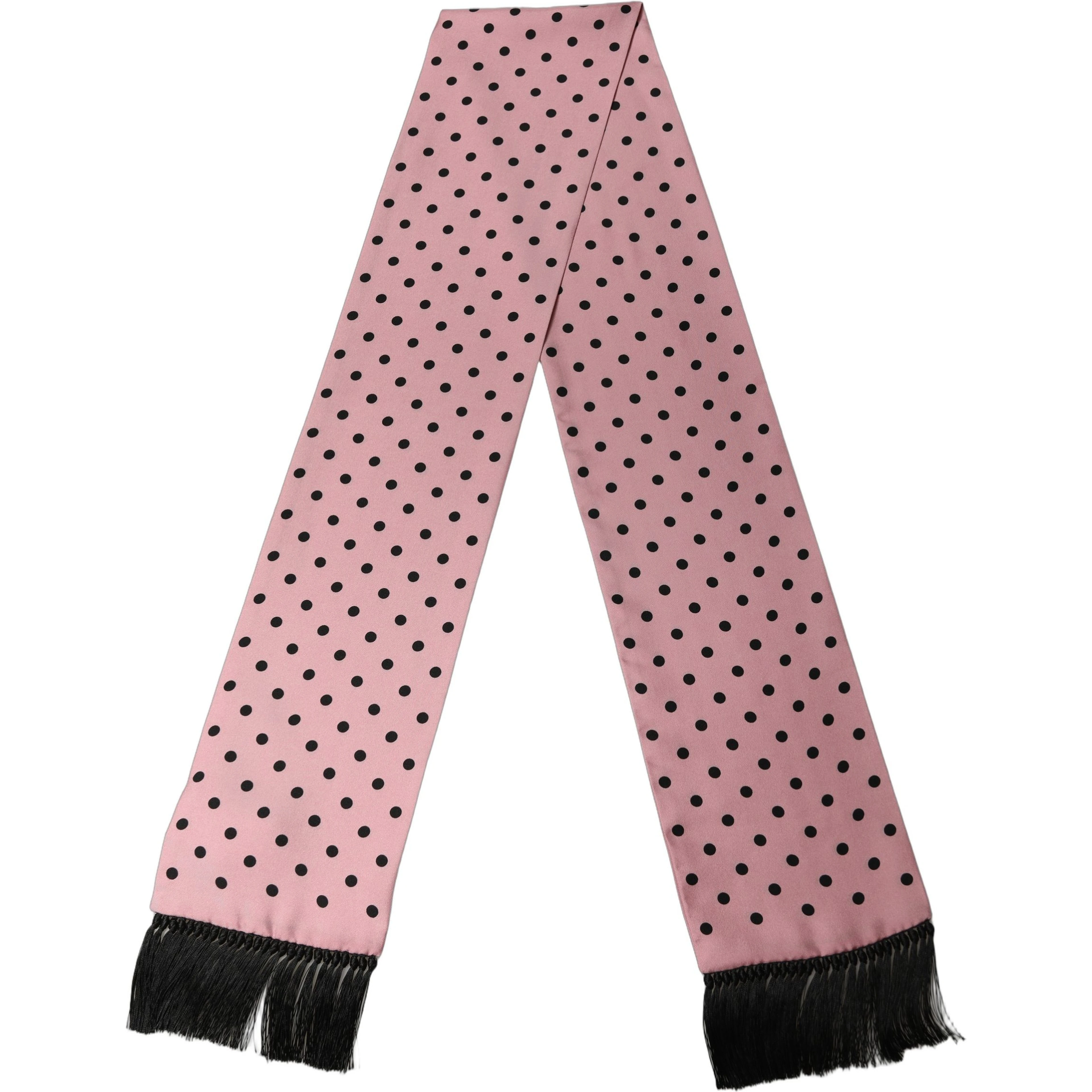 Pink Polka Dot Silk Fringed Lace Stole Scarf