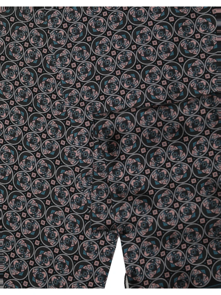 Black Silk Geometric Fringed Neck Shawl Scarf