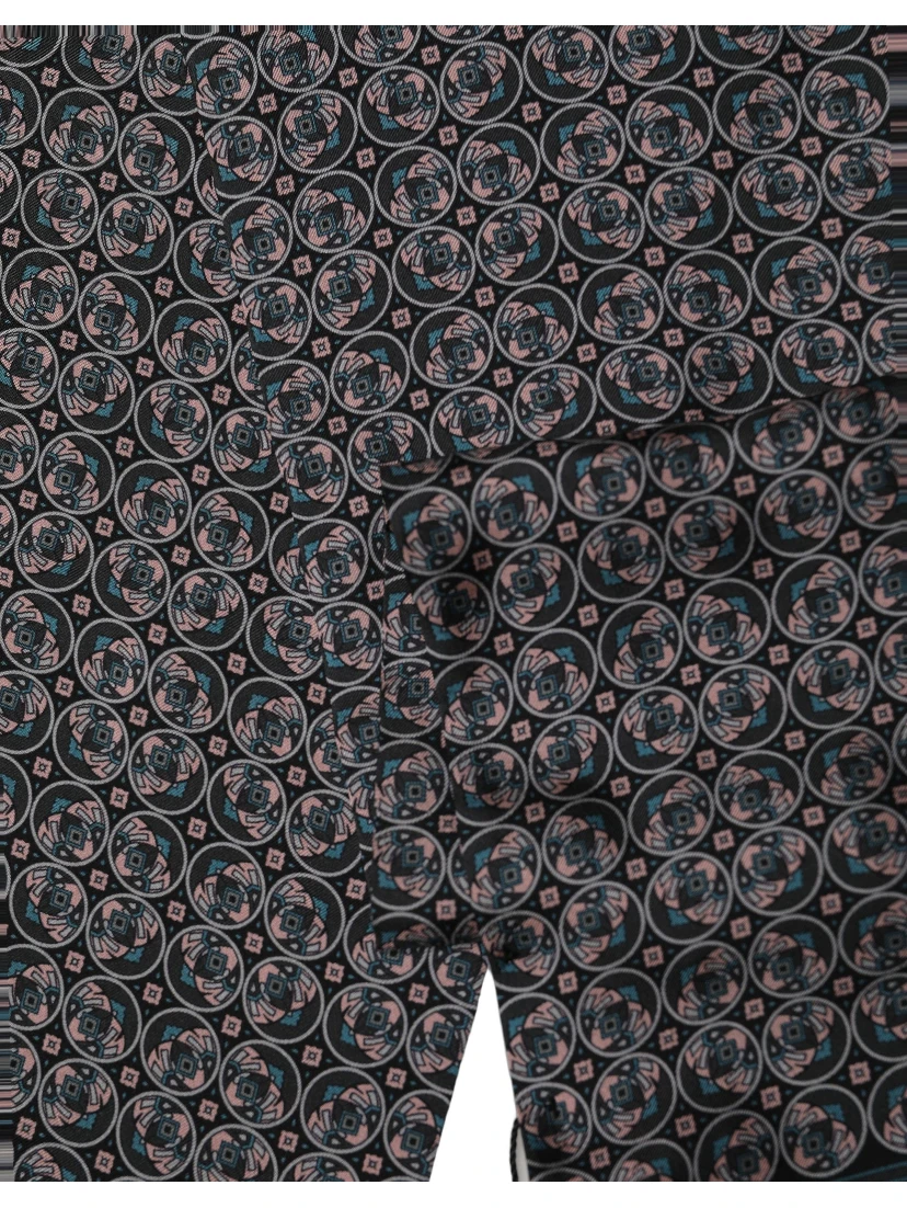 Black Silk Geometric Fringed Neck Shawl Scarf