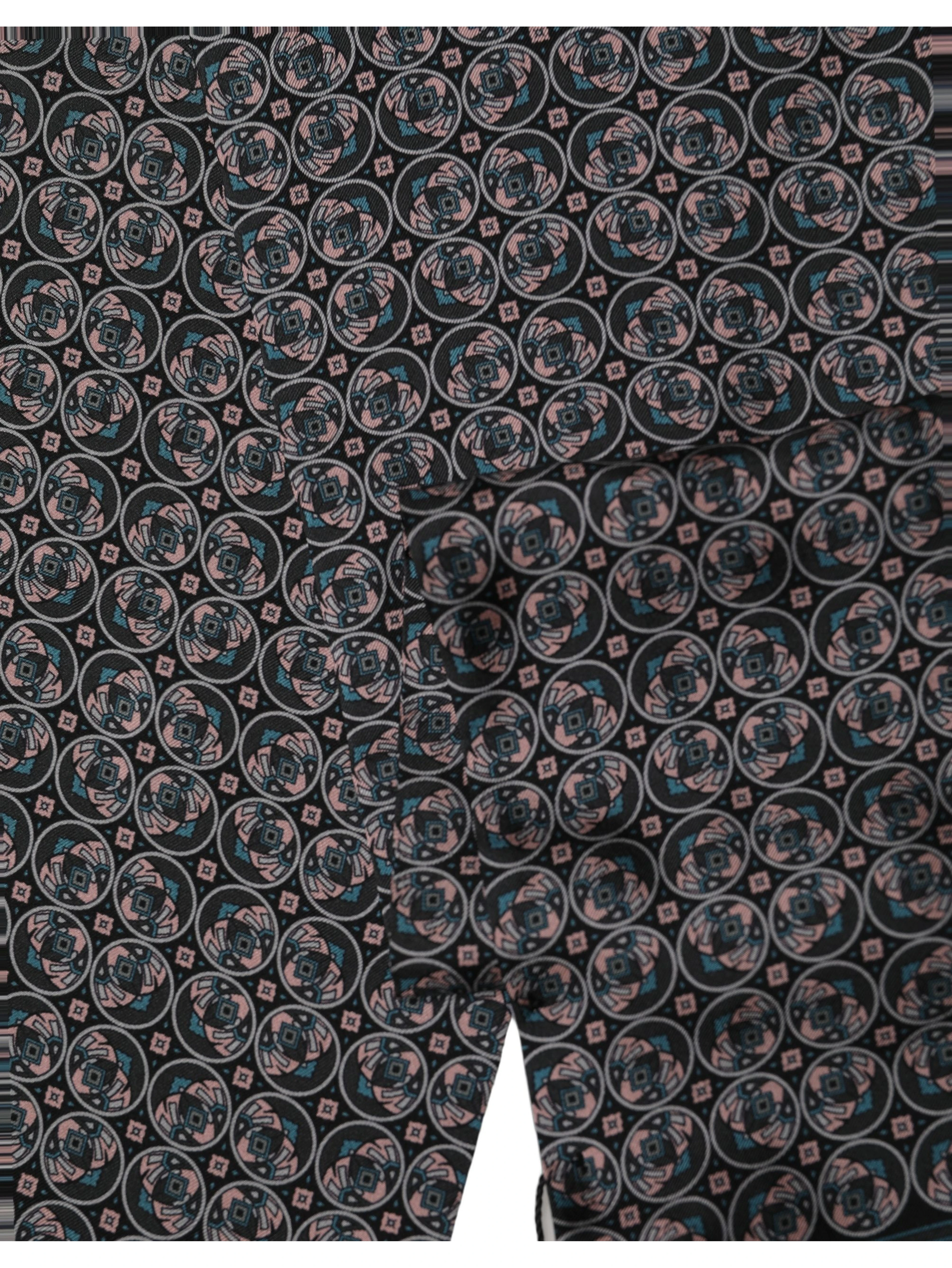 Black Silk Geometric Fringed Neck Shawl Scarf