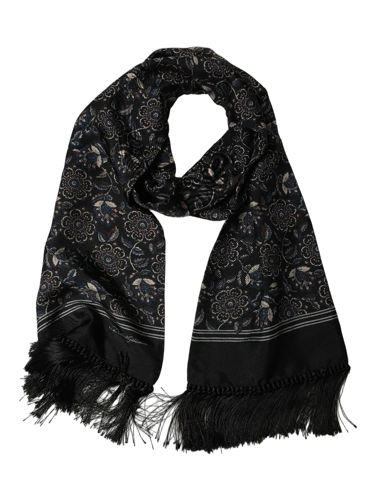 Black Silk Floral Paisley Fringed Shawl Scarf alternative