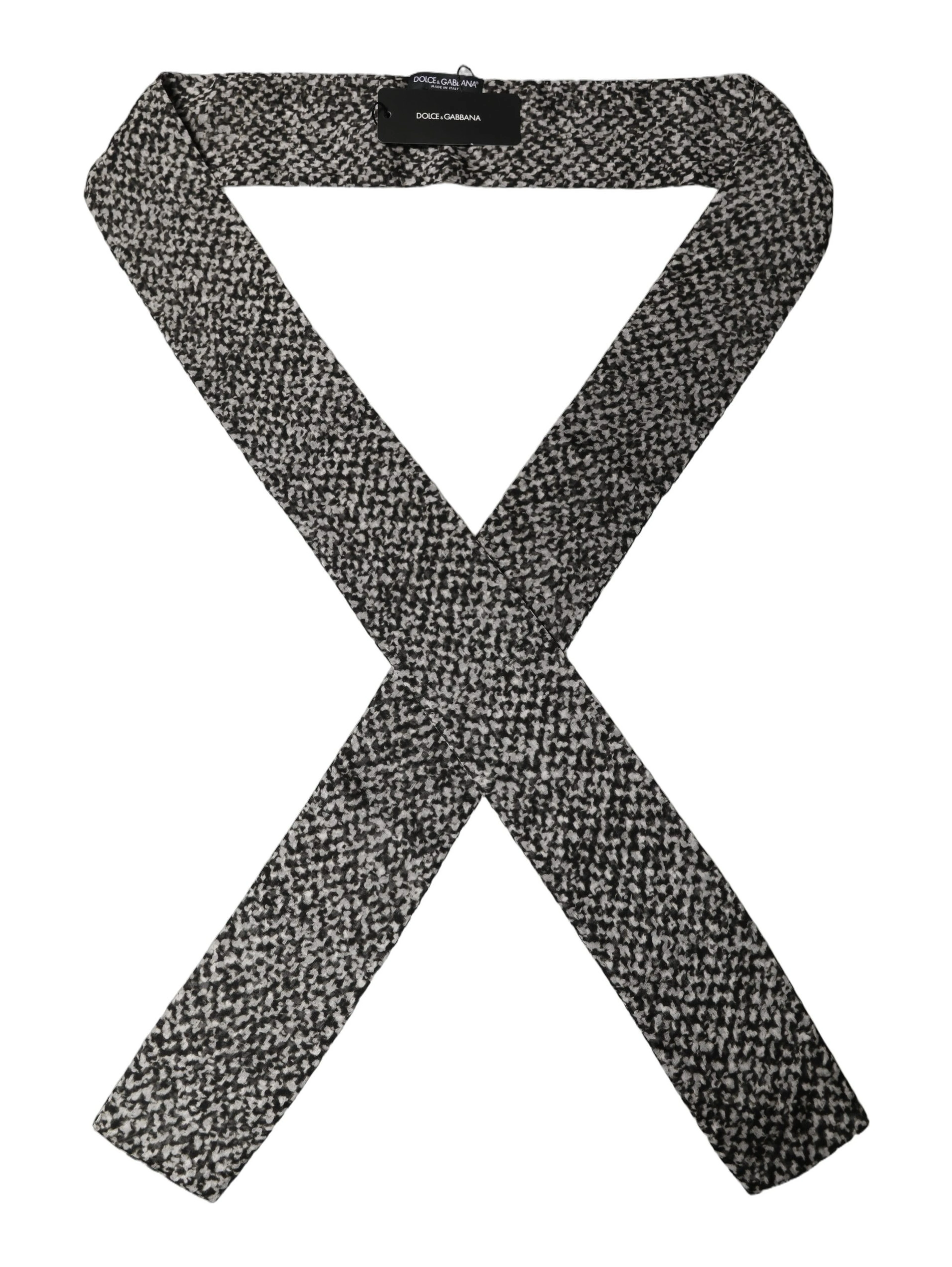 Black White Herringbone Tweed Shawl Scarf