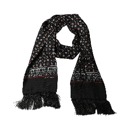 Black Silk Crown Fringed Neck Shawl Scarf