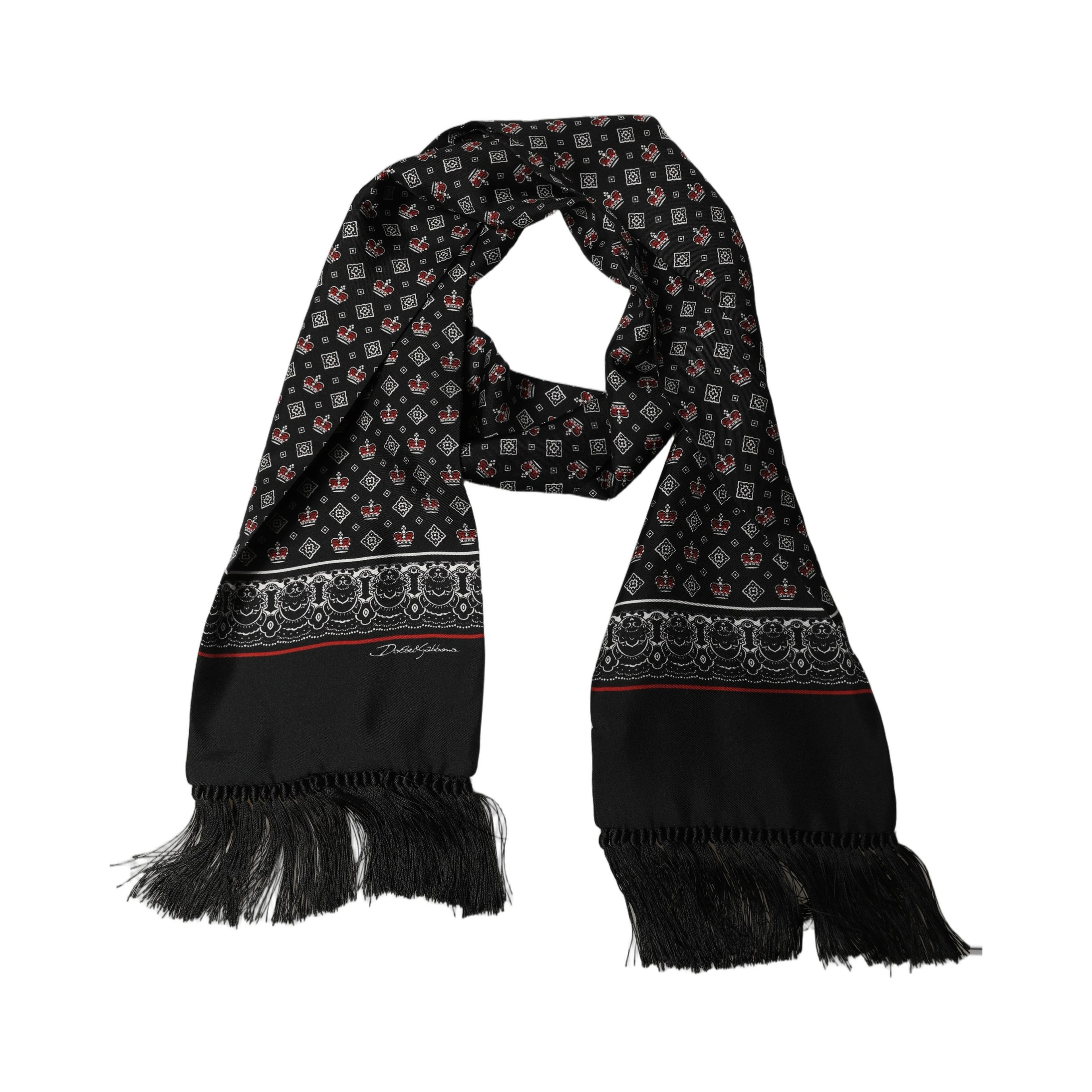 Black Silk Crown Fringed Neck Shawl Scarf