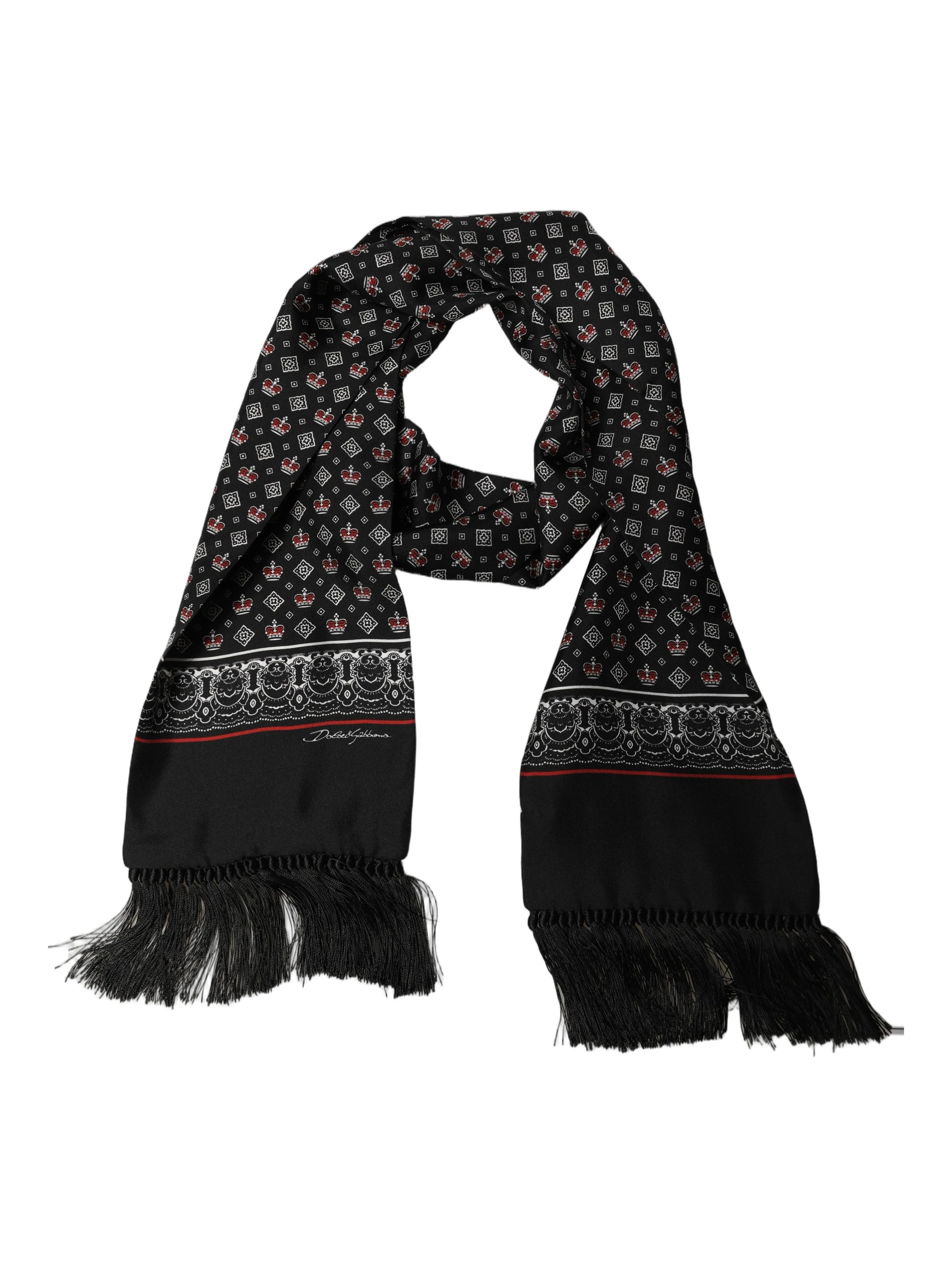Black Silk Crown Fringed Neck Shawl Scarf