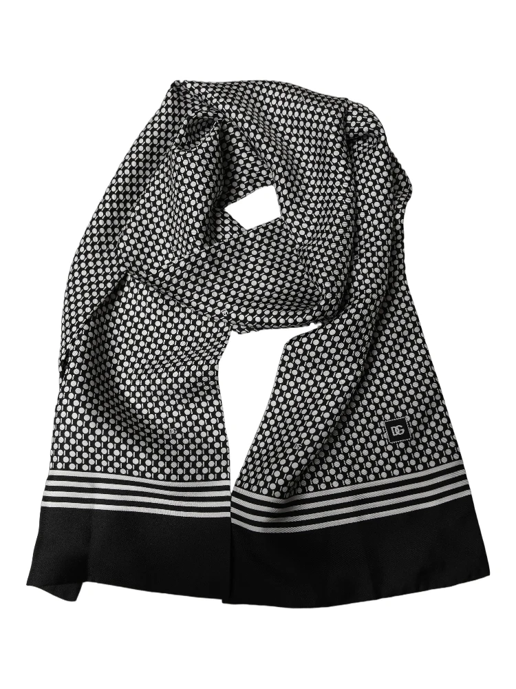 Black White Geometric Silk Neck Shawl Scarf