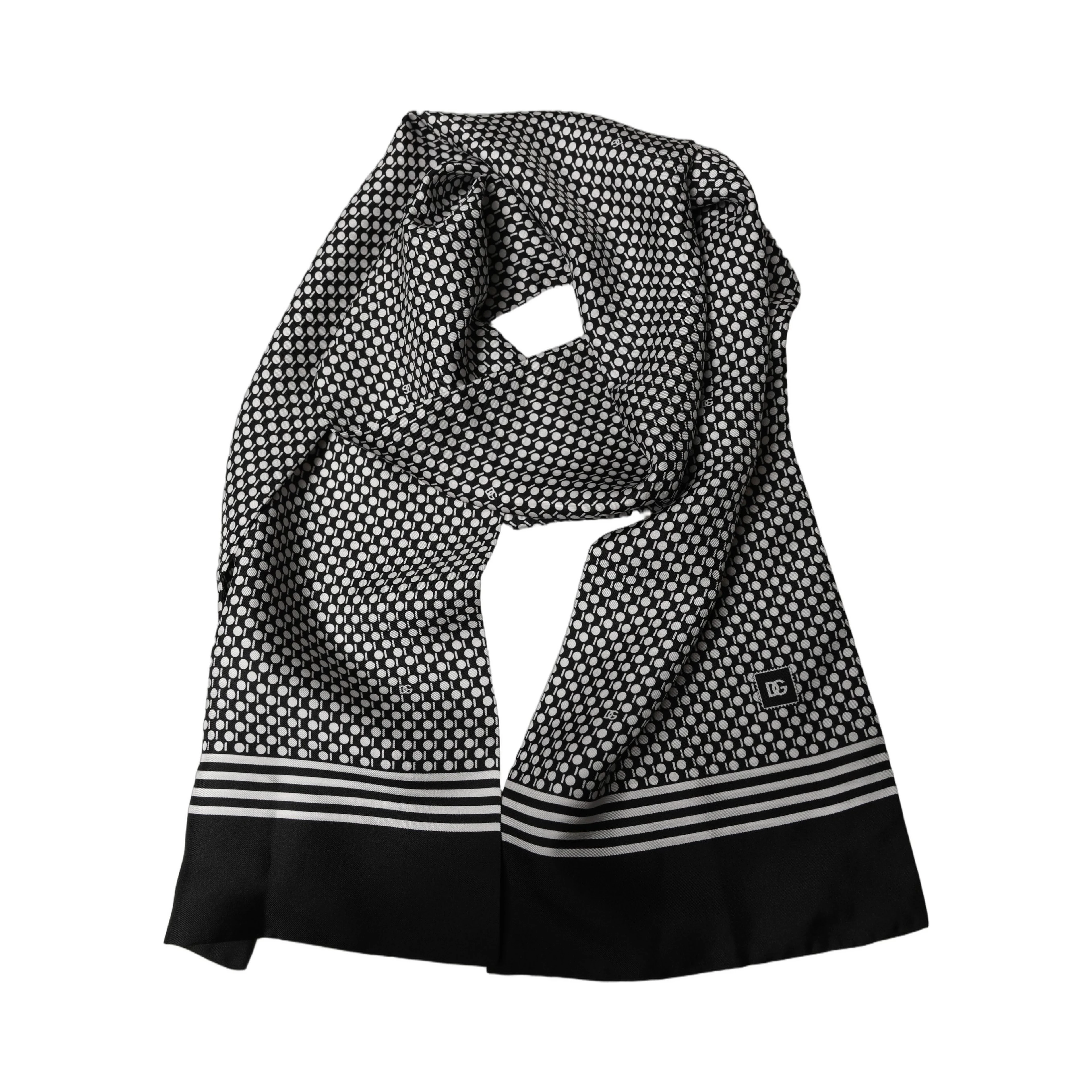 Black White Geometric Silk Neck Shawl Scarf
