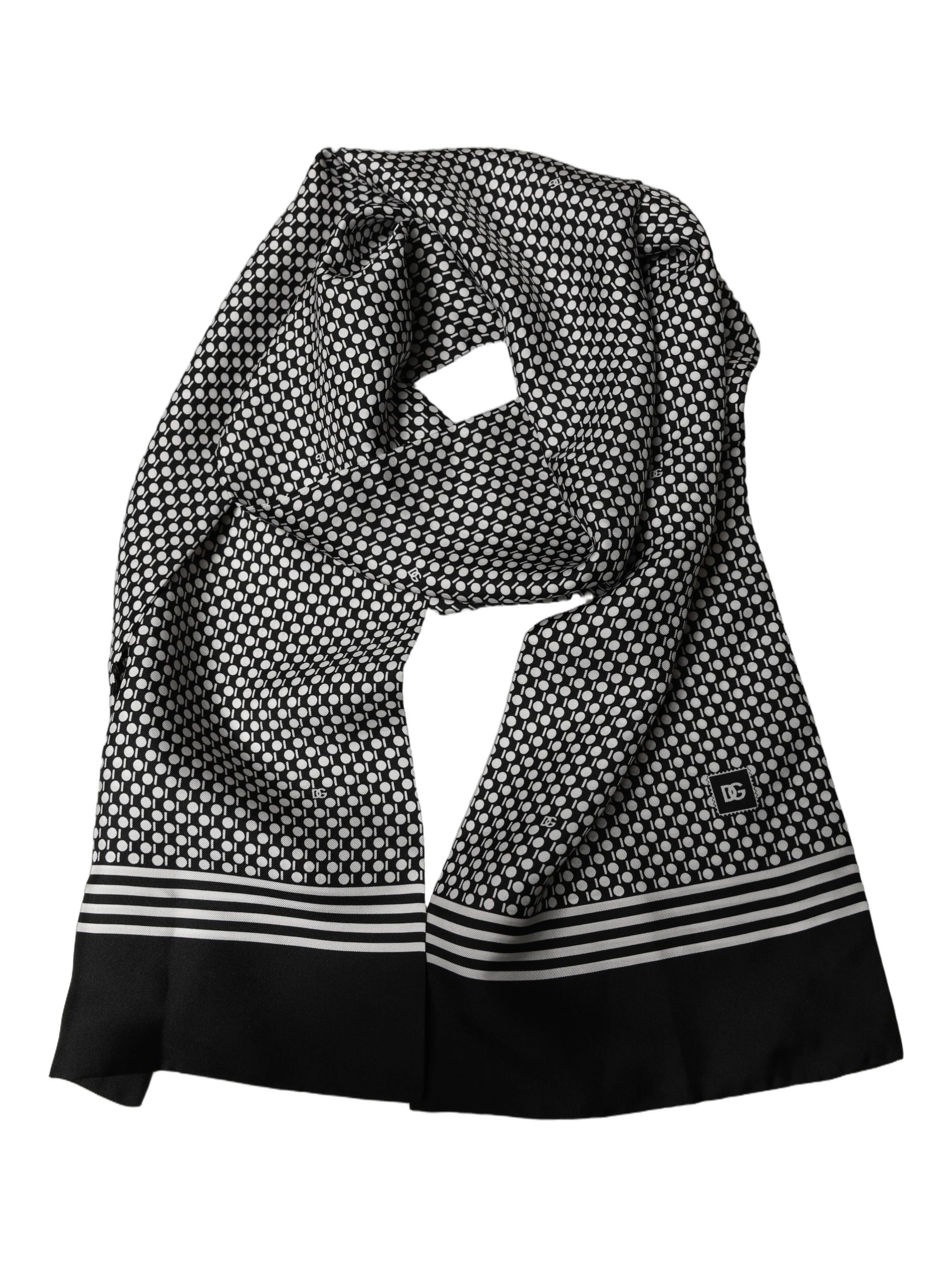 Black White Geometric Silk Neck Shawl Scarf