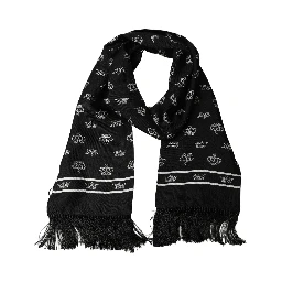 Black Silk Crown Fringed Neck Shawl Scarf