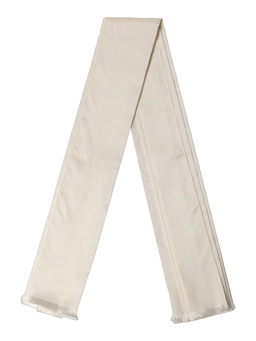 Men Cream Satin Silk Fringed Neck Shawl Scarf
