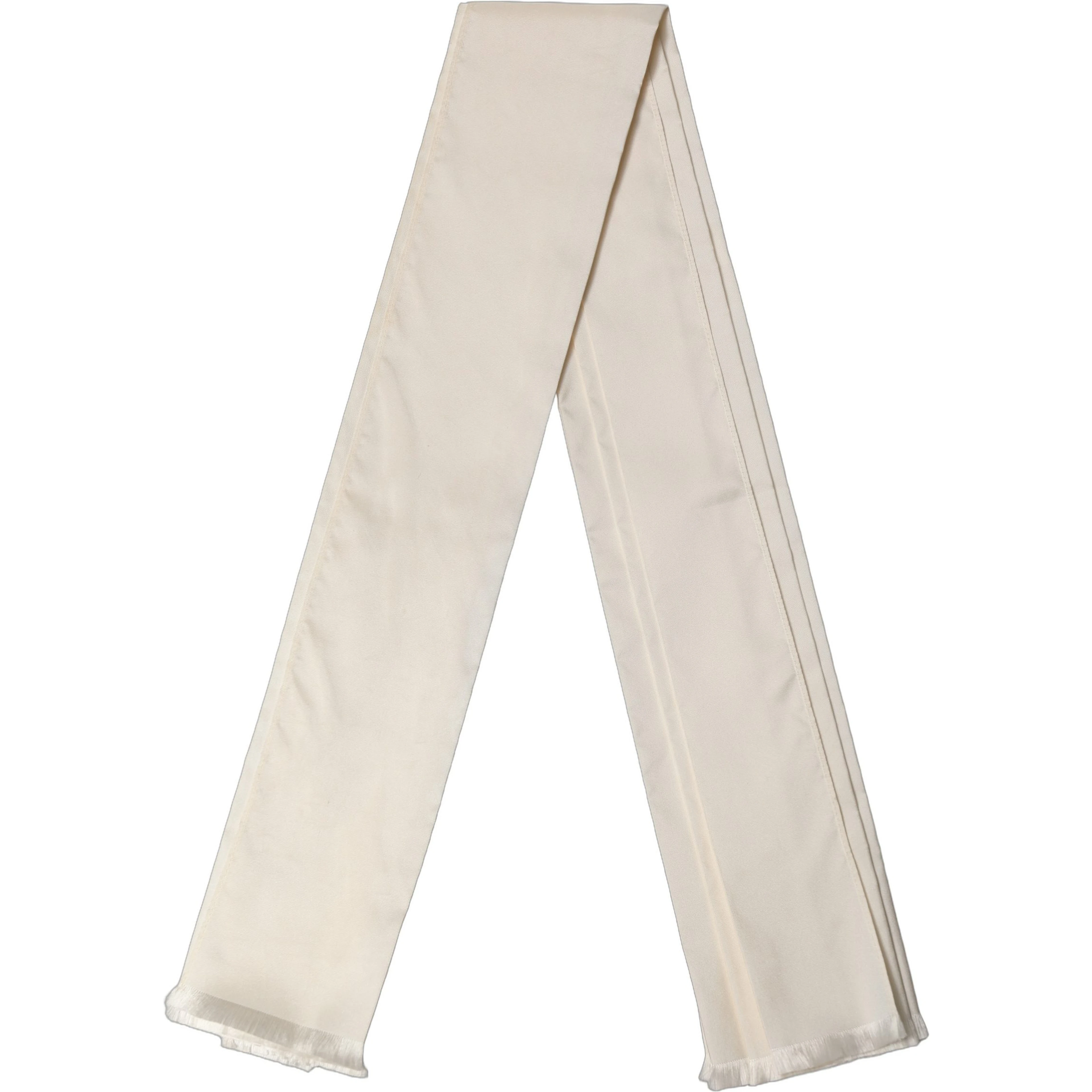 Men Cream Satin Silk Fringed Neck Shawl Scarf