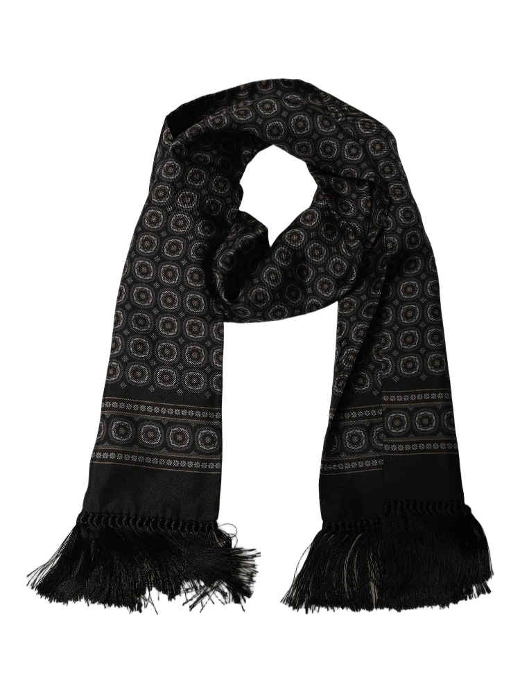 Black Silk Geometric Fringed Neck Shawl Scarf alternative