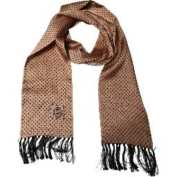 Brown Silk Dotted Fringed Neck Shawl Scarf