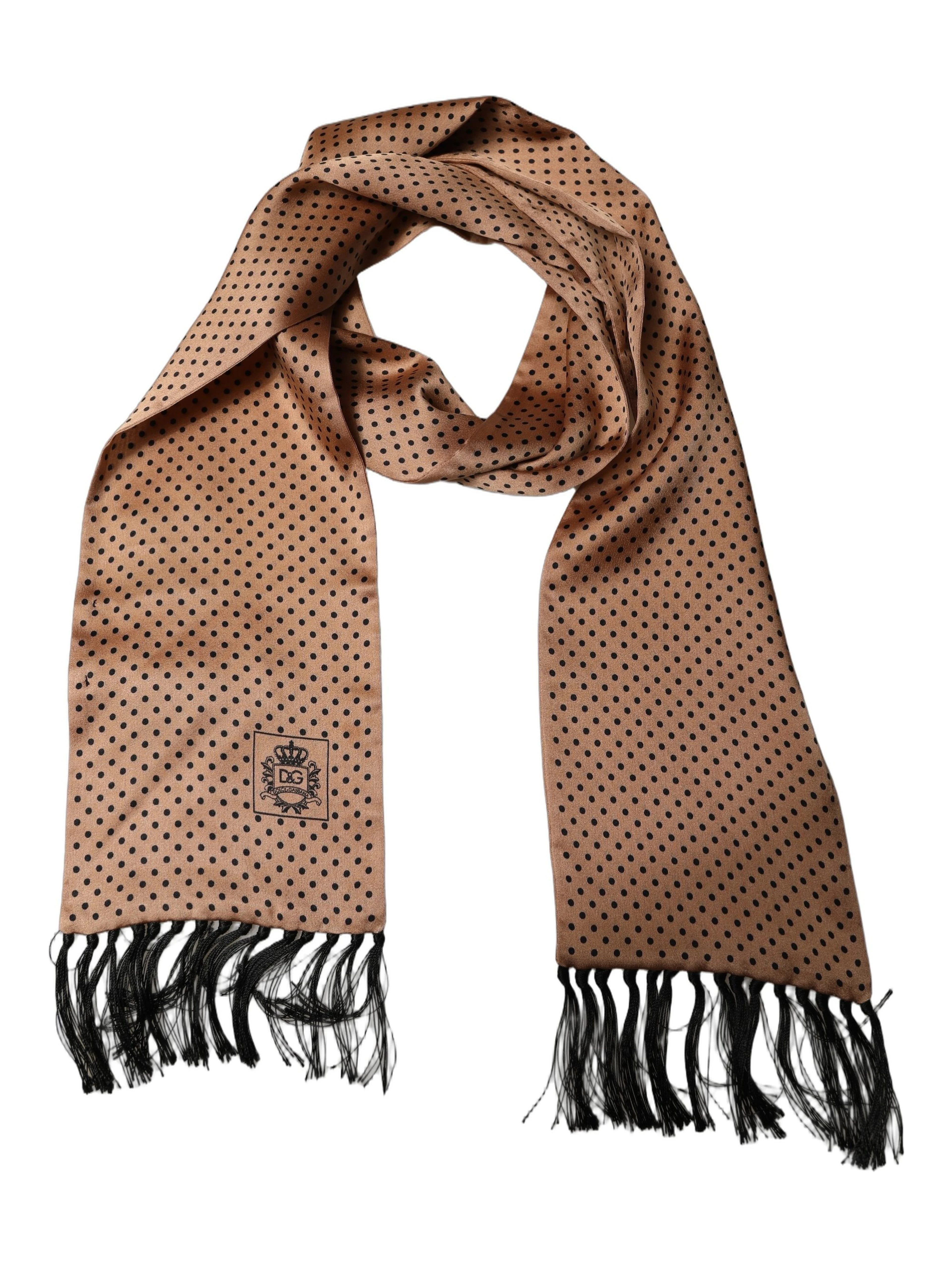 Brown Silk Dotted Fringed Neck Shawl Scarf
