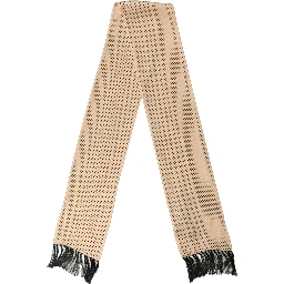 Beige Silk Dotted Fringed Neck Shawl Scarf