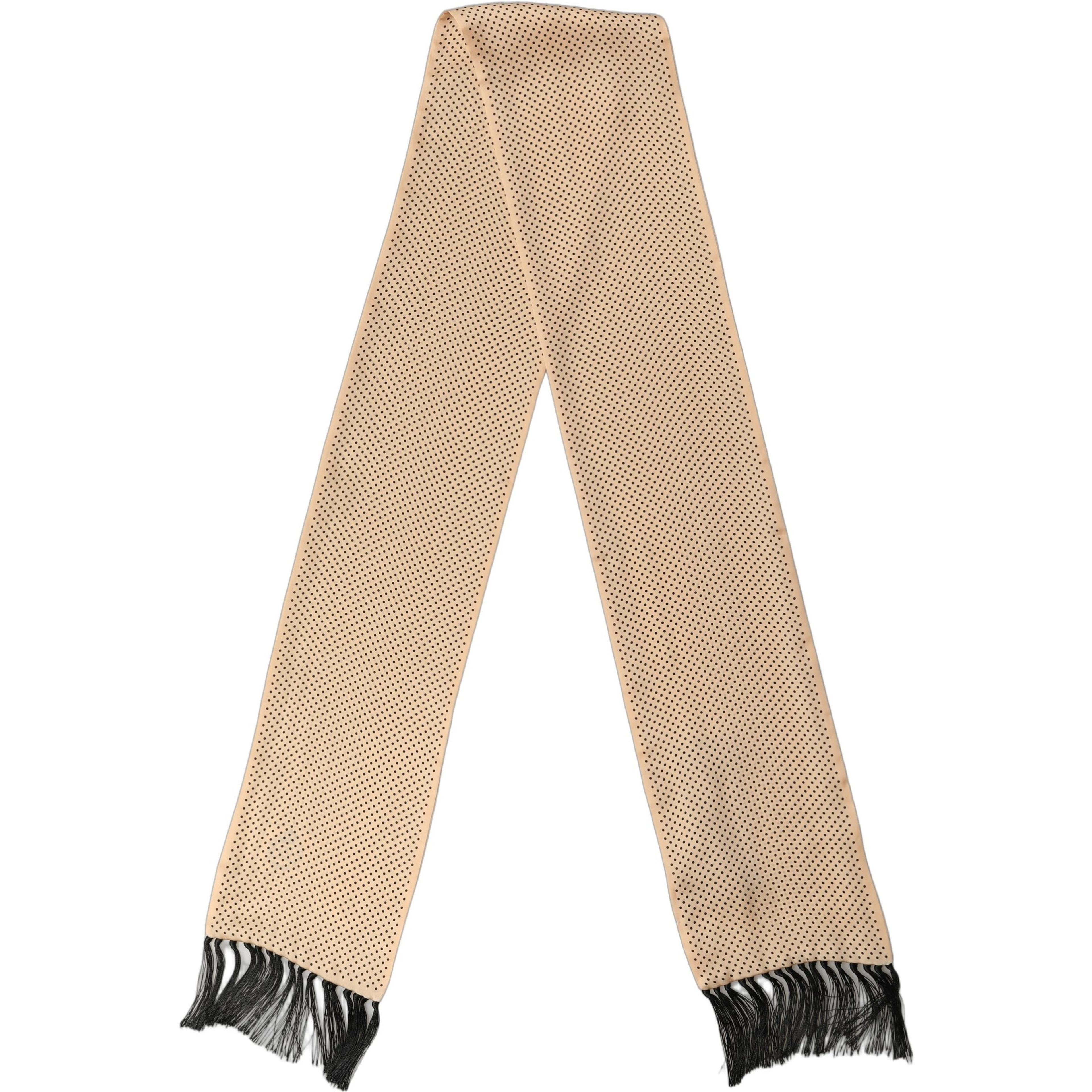 Beige Silk Dotted Fringed Neck Shawl Scarf
