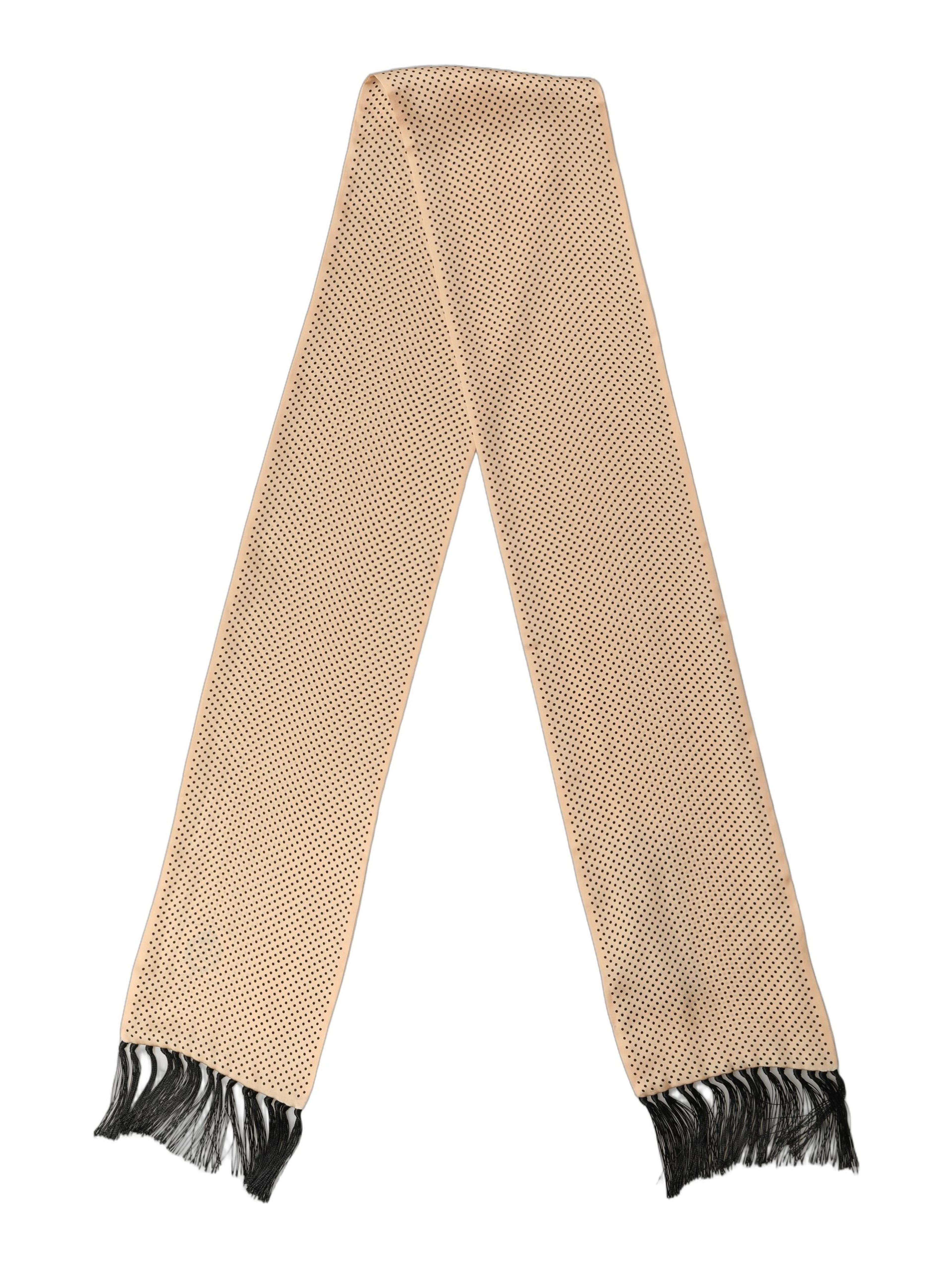Beige Silk Dotted Fringed Neck Shawl Scarf