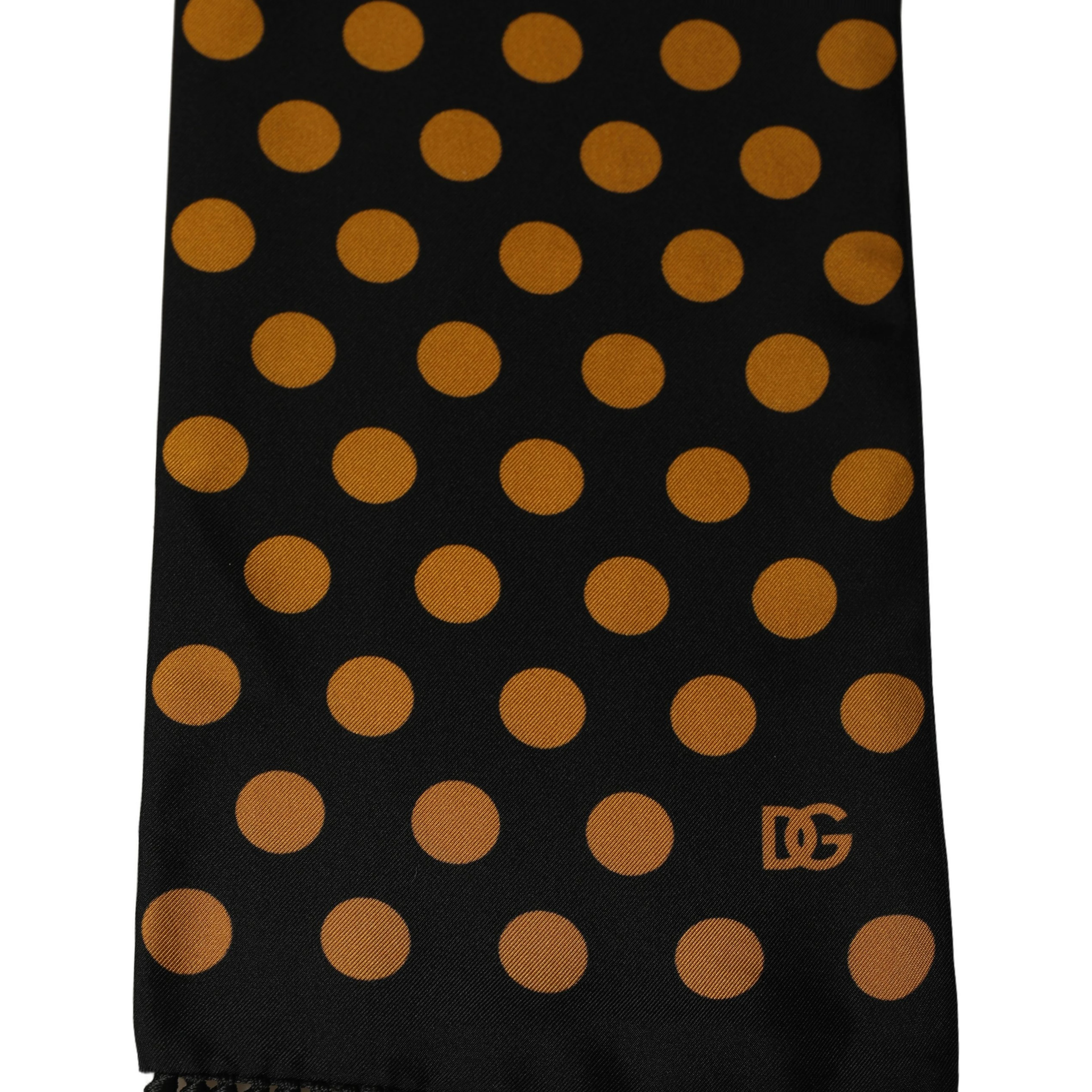 Men Black Orange Polka Dot Fringed Lace Stole Scarf