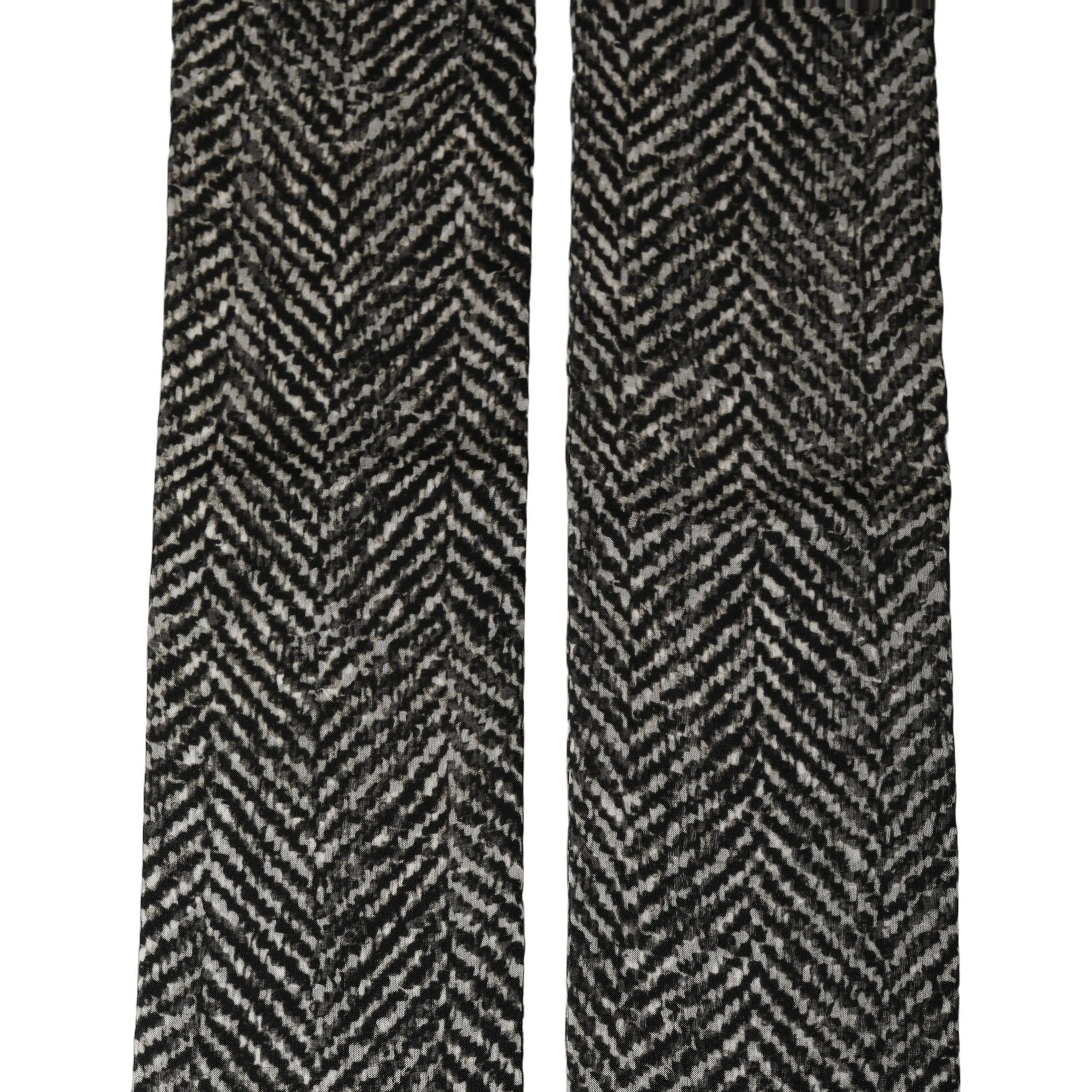 Black White Herringbone Tweed Shawl Scarf