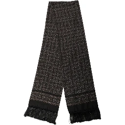 Black Silk Geometric Fringed Neck Shawl Scarf
