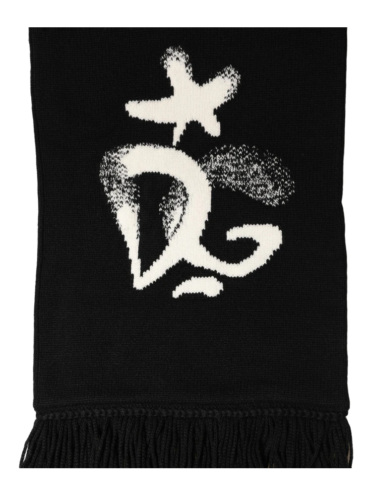 Black Cashmere Knitted Fringed Foulard Scarf