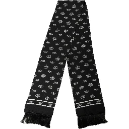 Black Silk Crown Fringed Neck Shawl Scarf