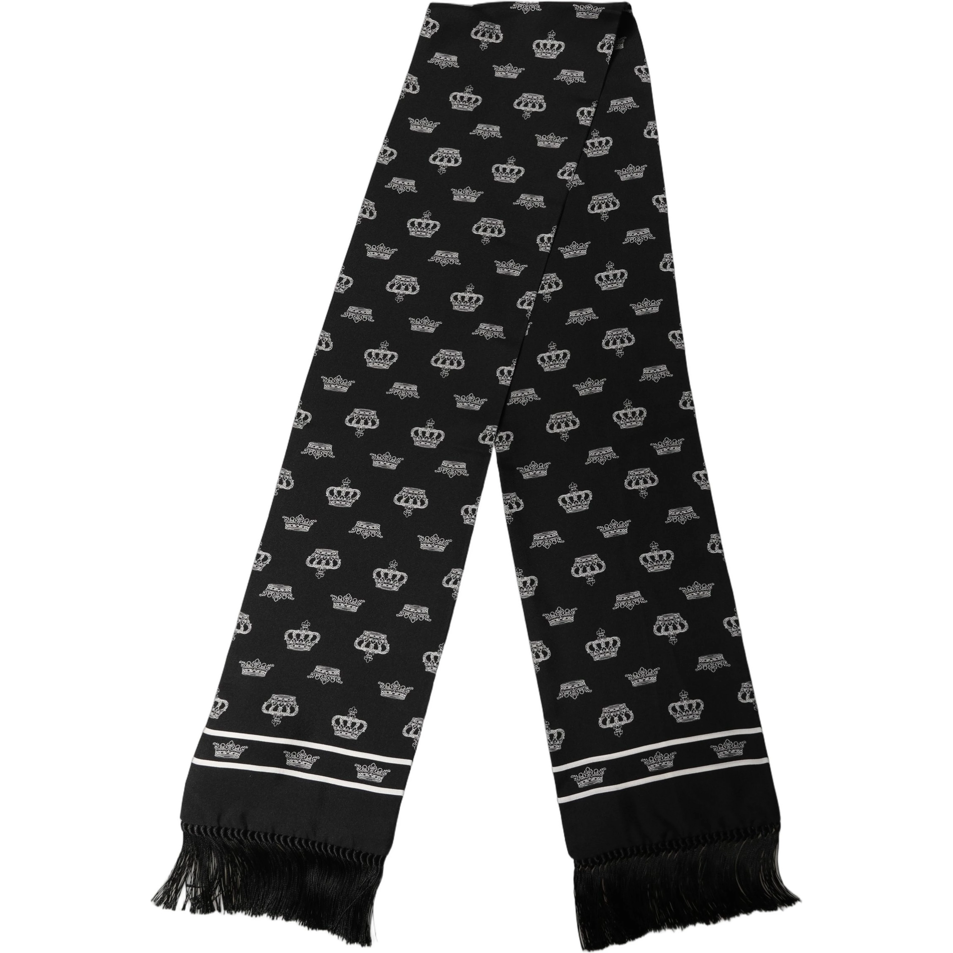 Black Silk Crown Fringed Neck Shawl Scarf