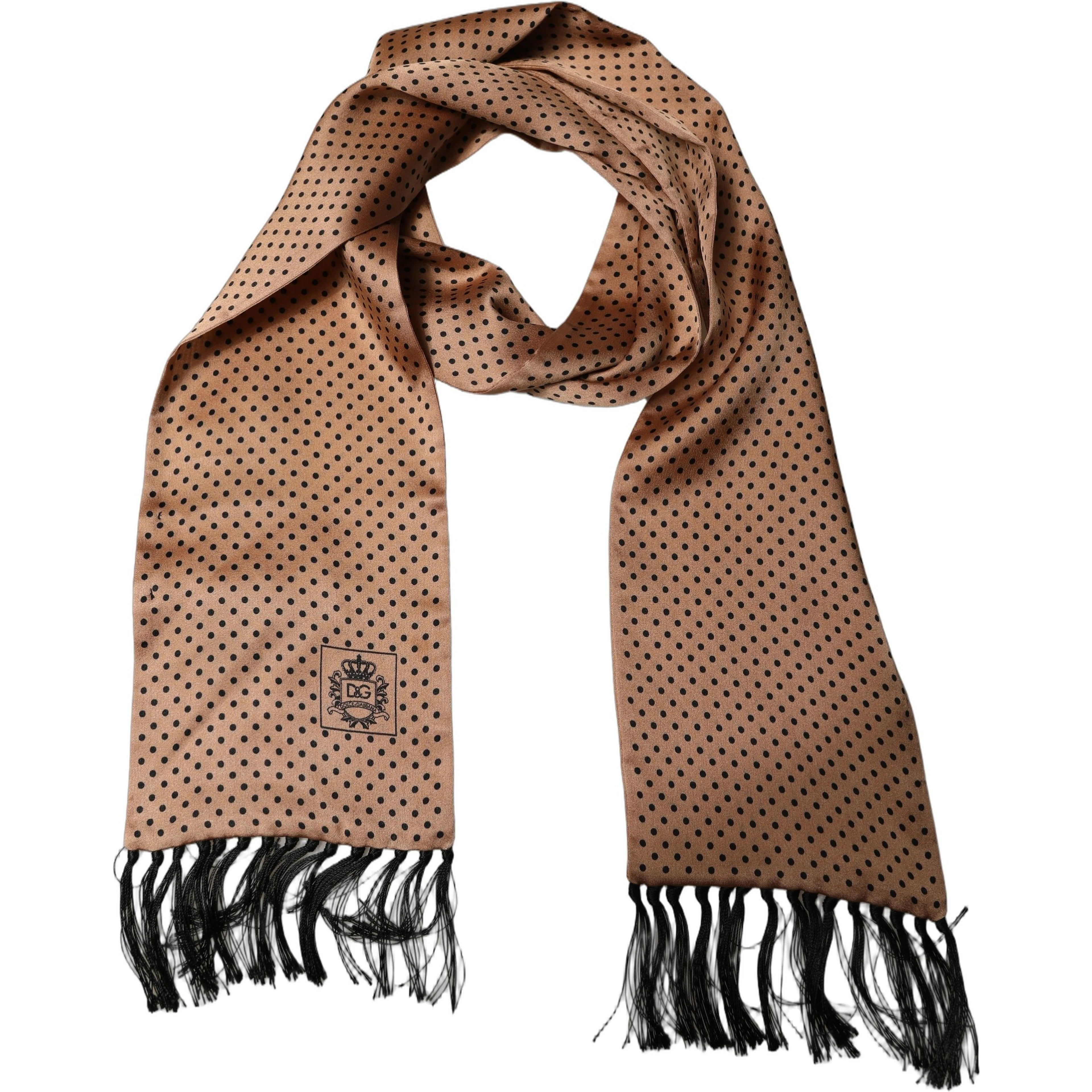 Brown Silk Dotted Fringed Neck Shawl Scarf
