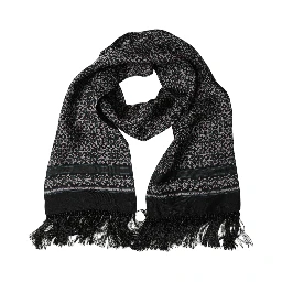 Black Silk Geometric Fringed Neck Shawl Scarf