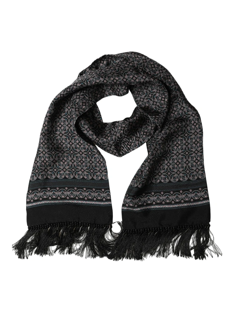 Black Silk Geometric Fringed Neck Shawl Scarf alternative