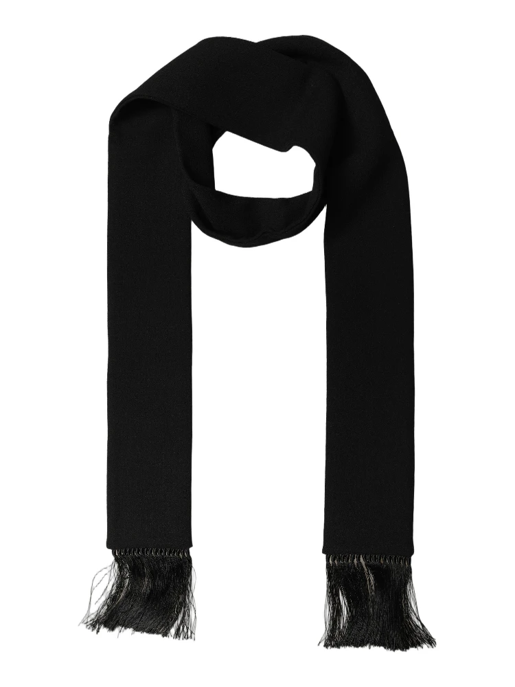 Men Black Wool Knitted Fringed Foulard Scarf