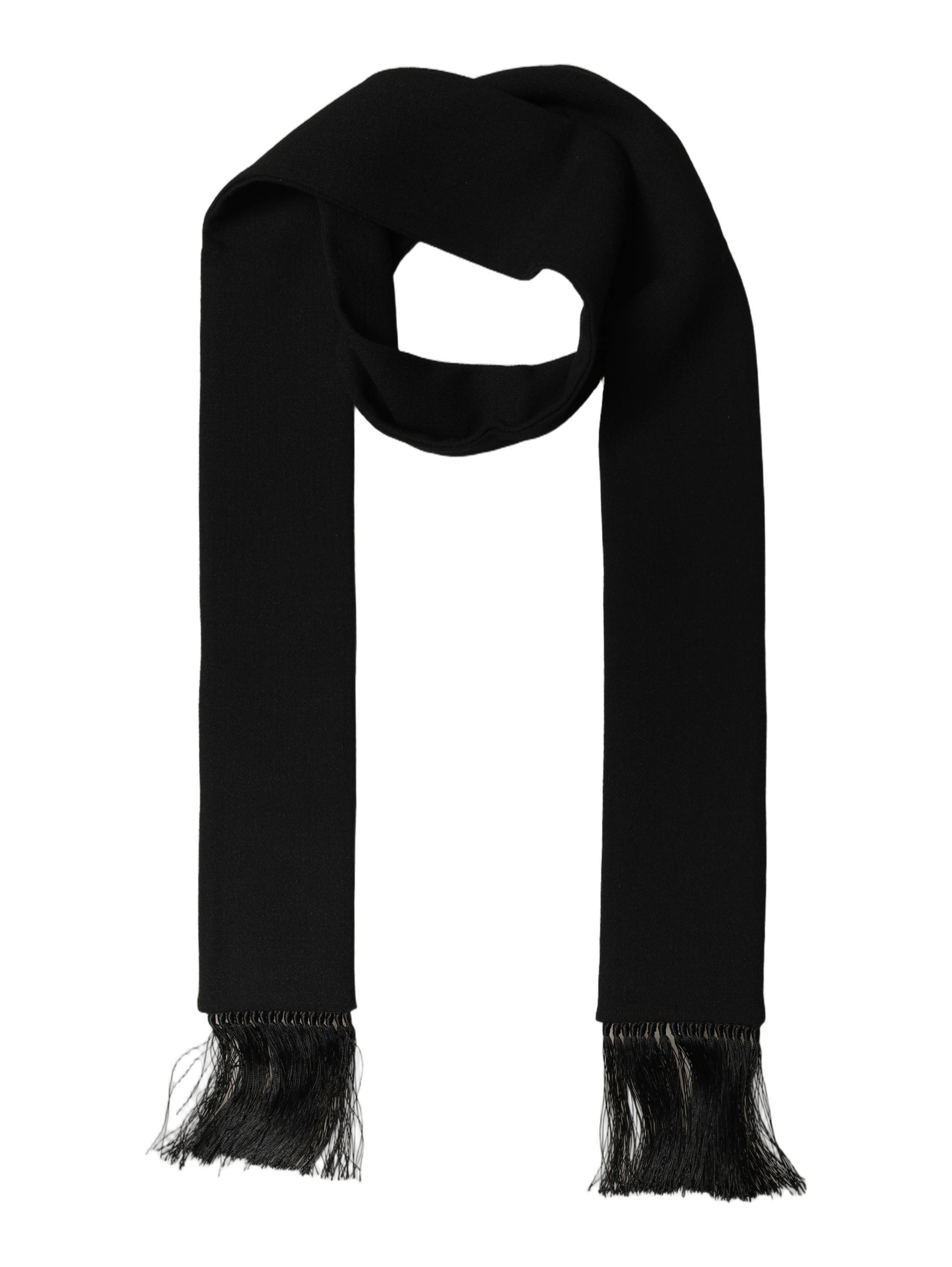 Men Black Wool Knitted Fringed Foulard Scarf