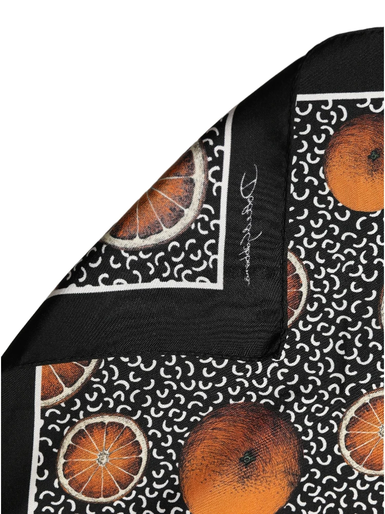 Black Silk Orange Pocket Square Foulard Scarf