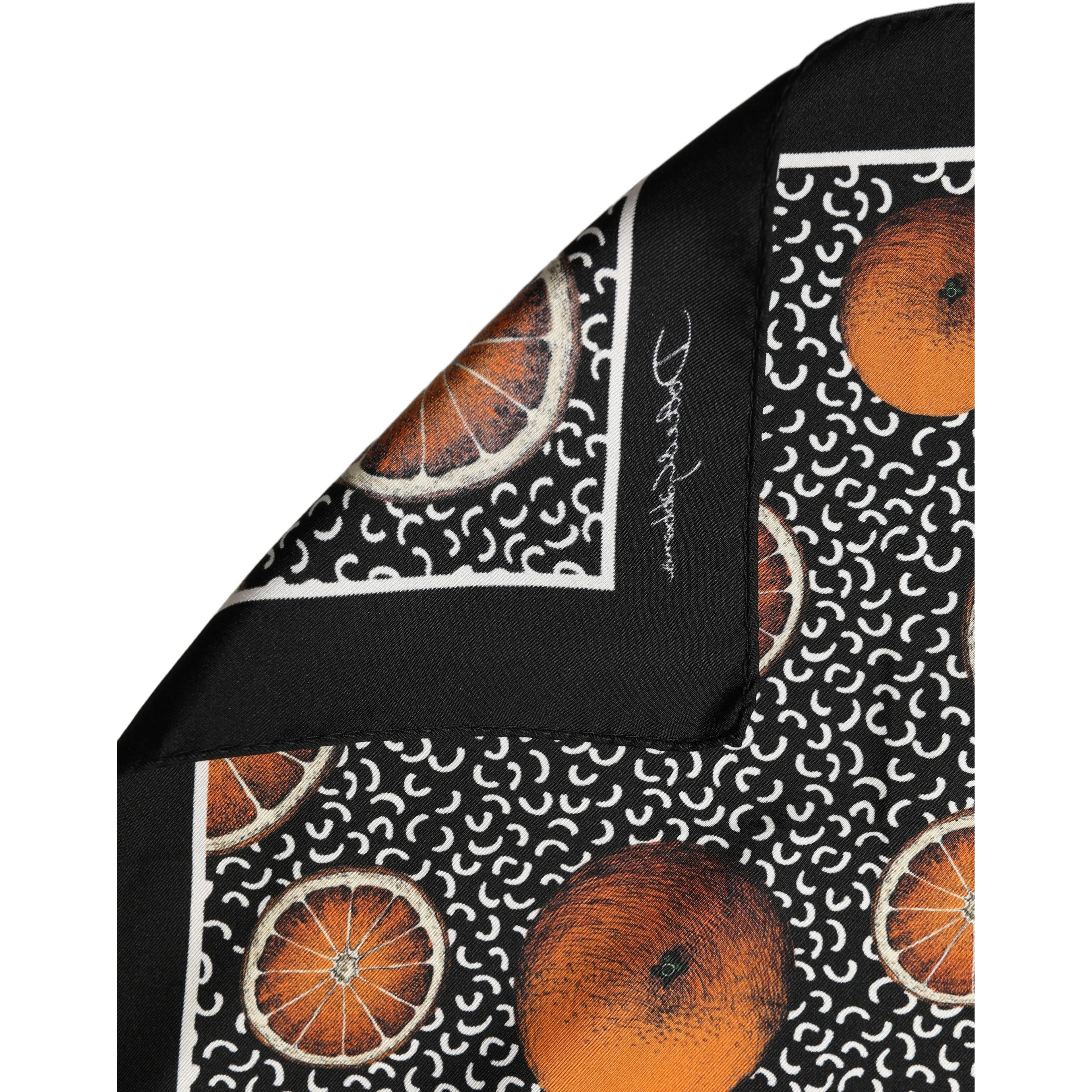 Black Silk Orange Pocket Square Foulard Scarf