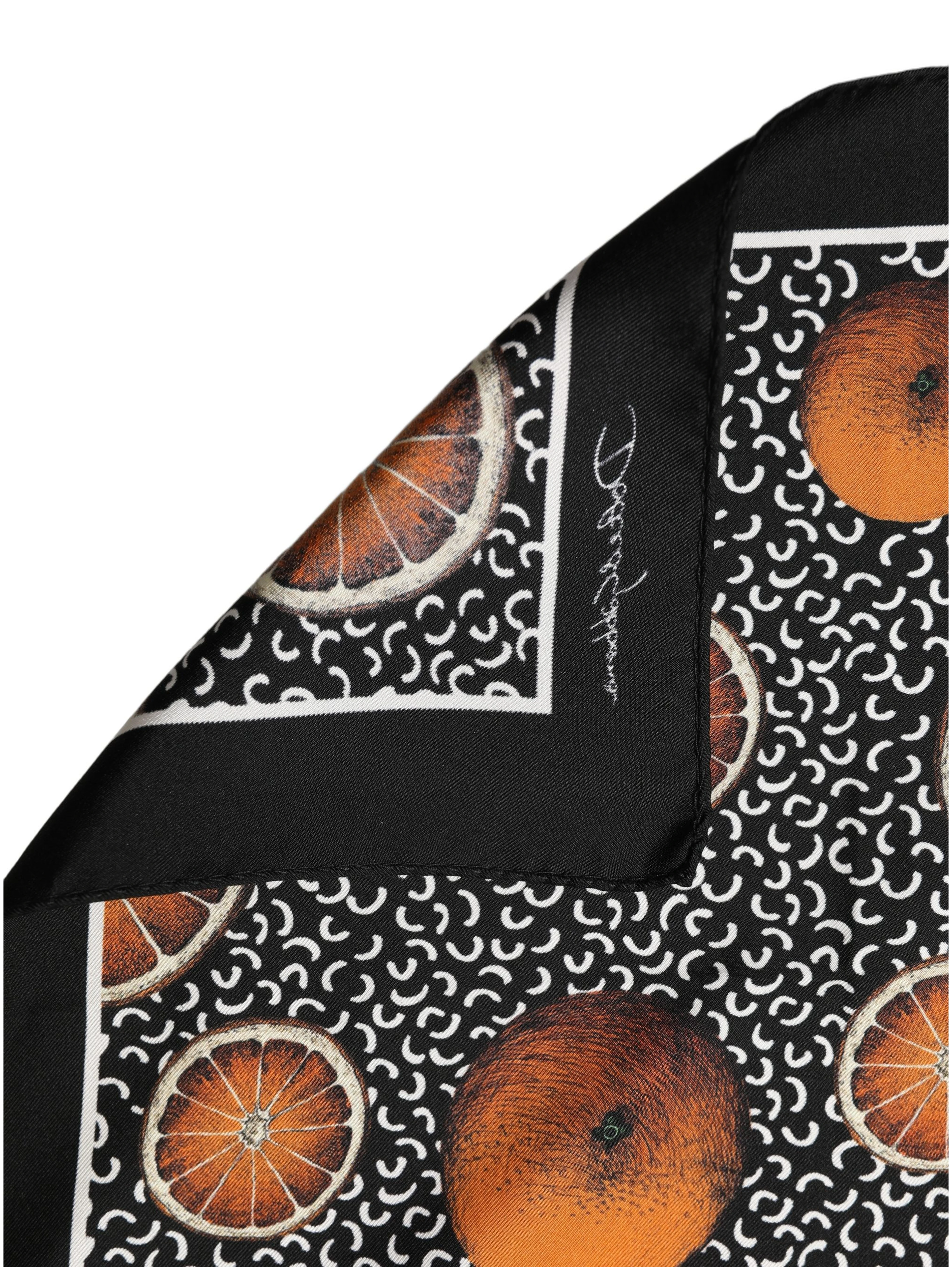 Black Silk Orange Pocket Square Foulard Scarf
