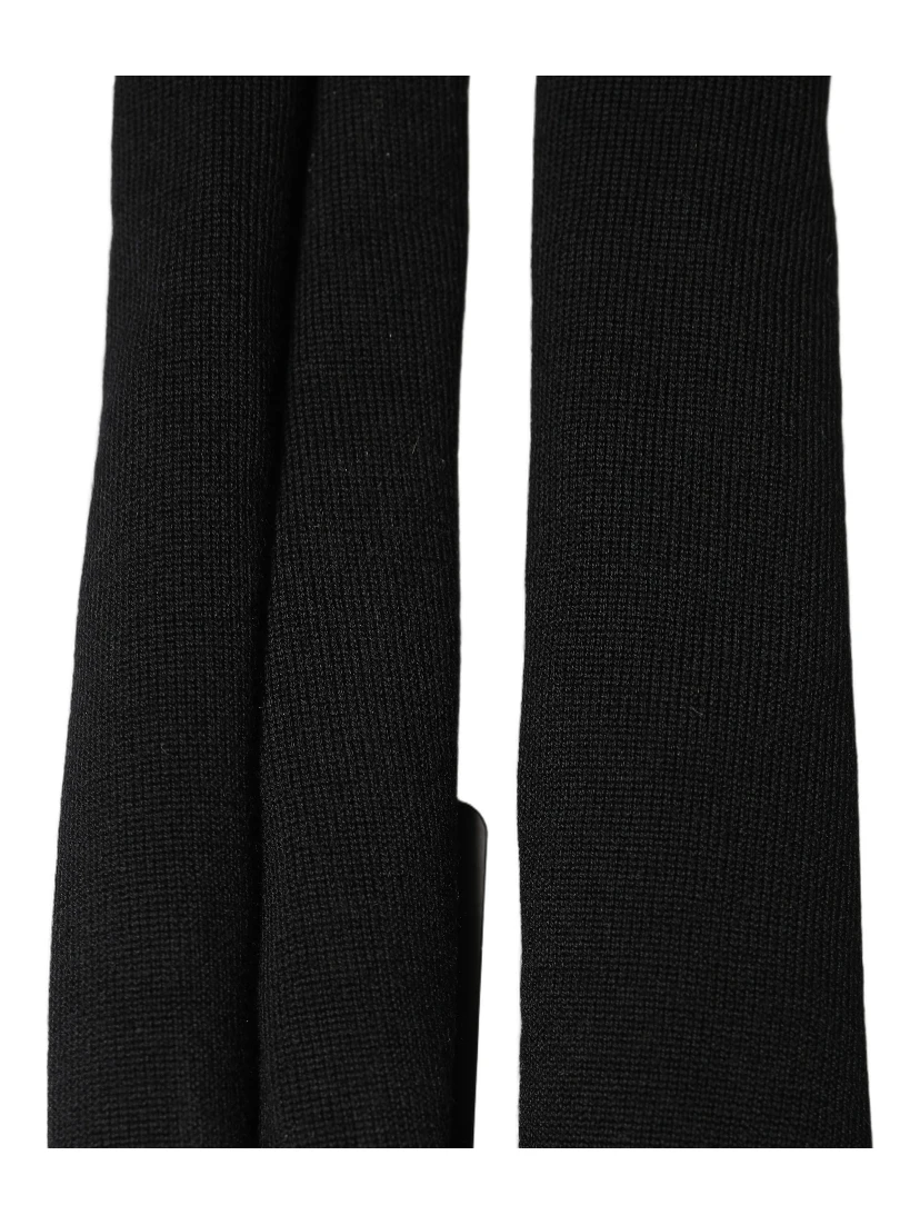 Men Black Wool Knitted Skinny Foulard Scarf