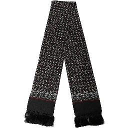 Black Silk Crown Fringed Neck Shawl Scarf