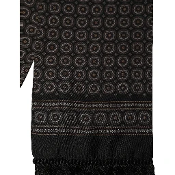 Black Silk Geometric Fringed Neck Shawl Scarf