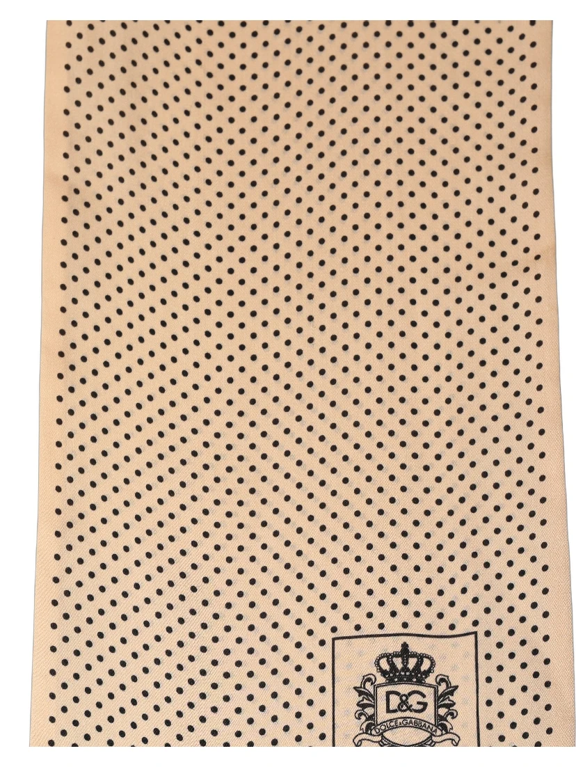 Beige Silk Dotted Fringed Neck Shawl Scarf