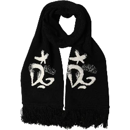 Black Cashmere Knitted Fringed Foulard Scarf