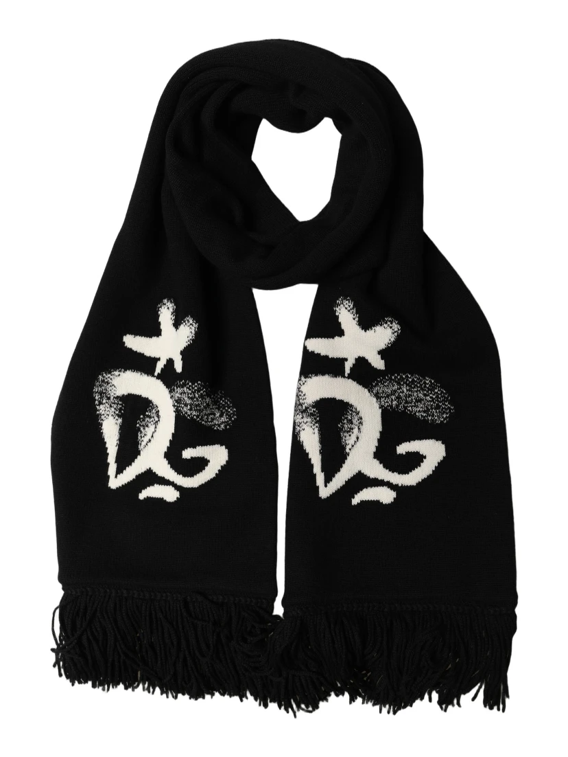 Black Cashmere Knitted Fringed Foulard Scarf